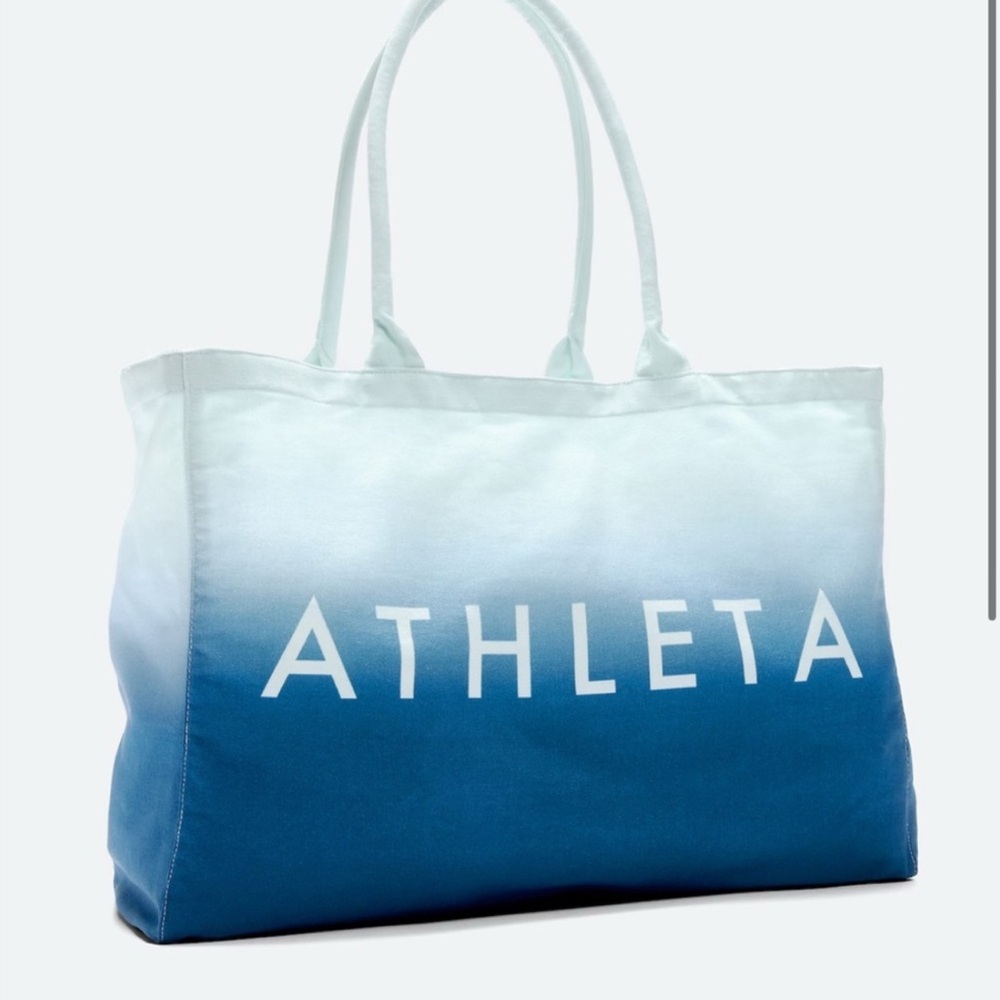 Athleta Beach Bag Gym Bag Tote Blue Ombre White Canvas Shopping Bag